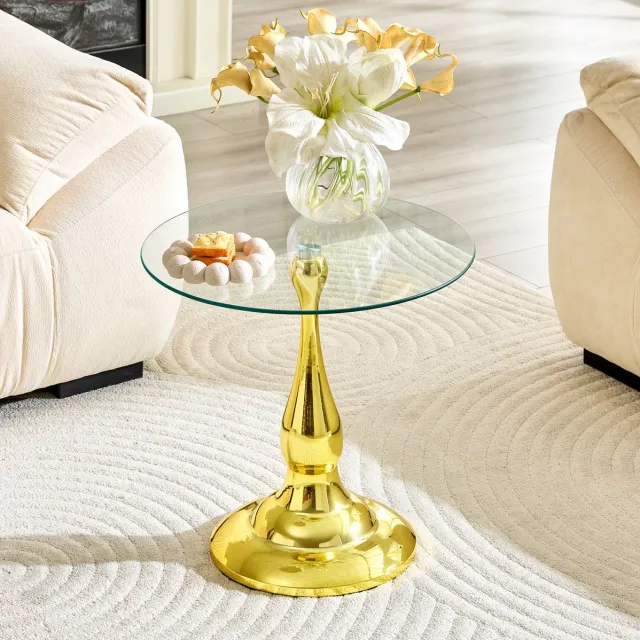 REDOM Bijzettafel - Rond tafelblad van gehard glas - Metalen onderstel met zuignappen - Modern - Woonkamer en slaapkamer - Goud - Ø 50 x 51,5 cm Gold