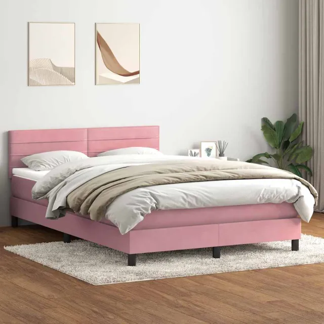 vidaXL Boxspring met matras fluweel roze 140x210 cm