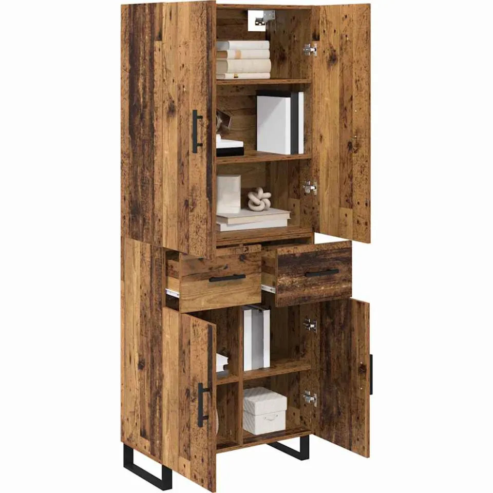 vidaXL Hoge kast 2 st Oud Hout 69,5 x 34 x 180 cm Bruin