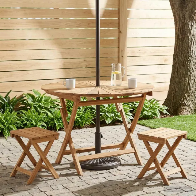 vidaXL Vouw Tuin Tafel Naturel Ø 110 x 75 cm Massief Teakhout, foto 2