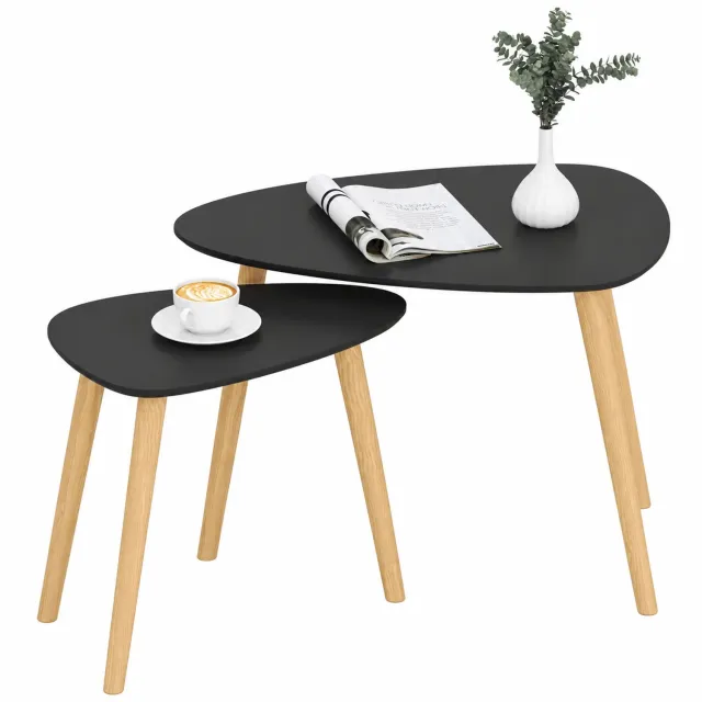 MokoHub Set van 2 Salontafels - Moderne Nesttafel - Bijzettafels - Grenenhouten Poten - Woonkamer - 59.5x39.5x45 cm - Zwart