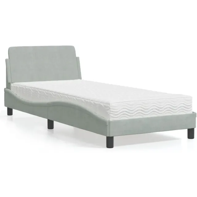 vidaXL Bed met matras "Dover" fluweel lichtgrijs 90x200 cm grijs