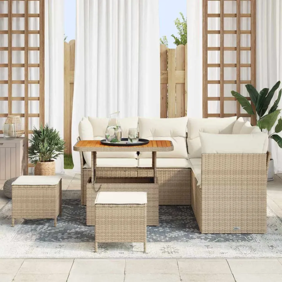 vidaXL Tuinbankenset 8 st Beige poly rattan, foto 3