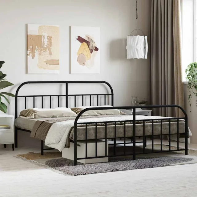 vidaXL Bedframe met voetbord zonder matras metaal zwart 180x200 cm