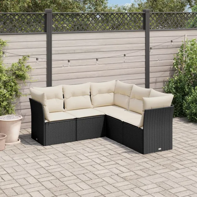 vidaXL 5-delige Loungeset met kussens poly rattan zwart