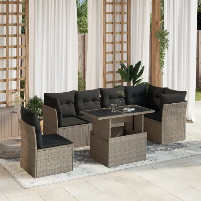 vidaXL 7-delige Loungeset met kussens poly rattan lichtgrijs grijs, foto 2