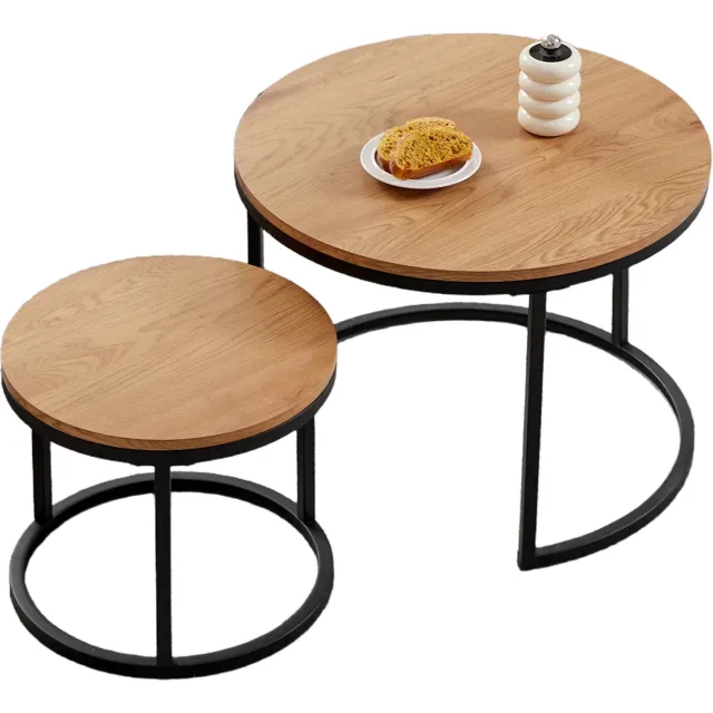 ArtiZo Salontafel rond - bijzettafel - ruimtebesparend - stijlvol - in nestvorm - set van 2 - 1x Ø60x44.5H en 1x Ø40x34.5H licht bruin