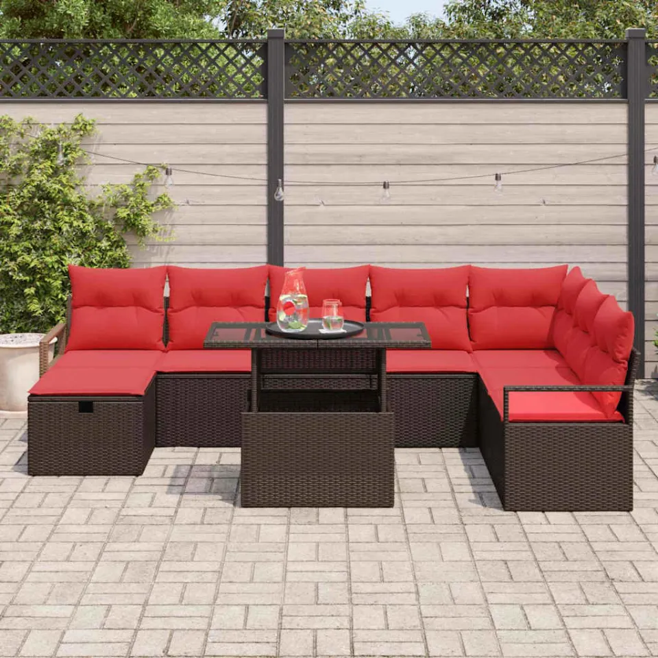 vidaXL Tuin Sofa Set 9 st poly rattan zwart, foto 2