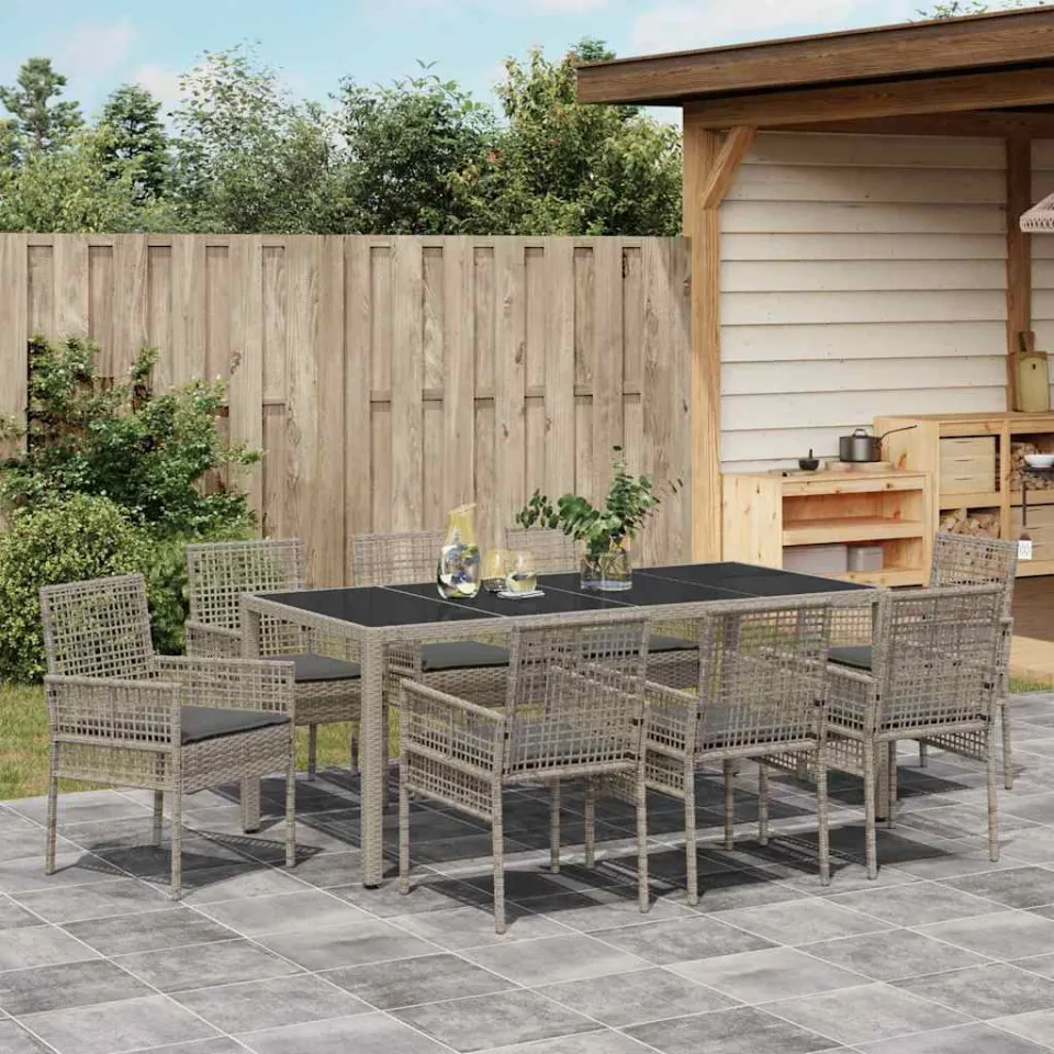 vidaXL Tuin eettafelset 9 st Grijs poly rattan, foto 3