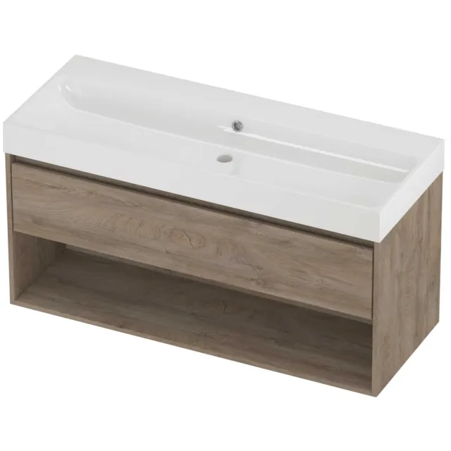 Proline Podium Badmeubelset Polystone Loft 120x46x62 cm Glans Wit Raw Oak Eiken