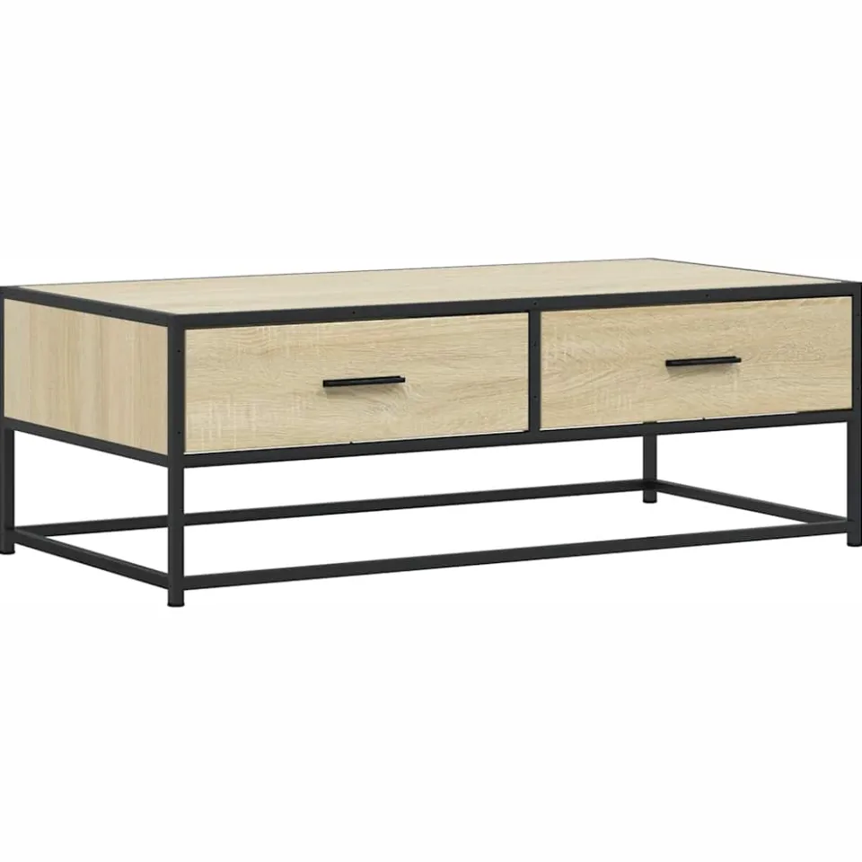 vidaXL Salontafel 100x50x35 cm bewerkt hout en metaal sonoma eiken