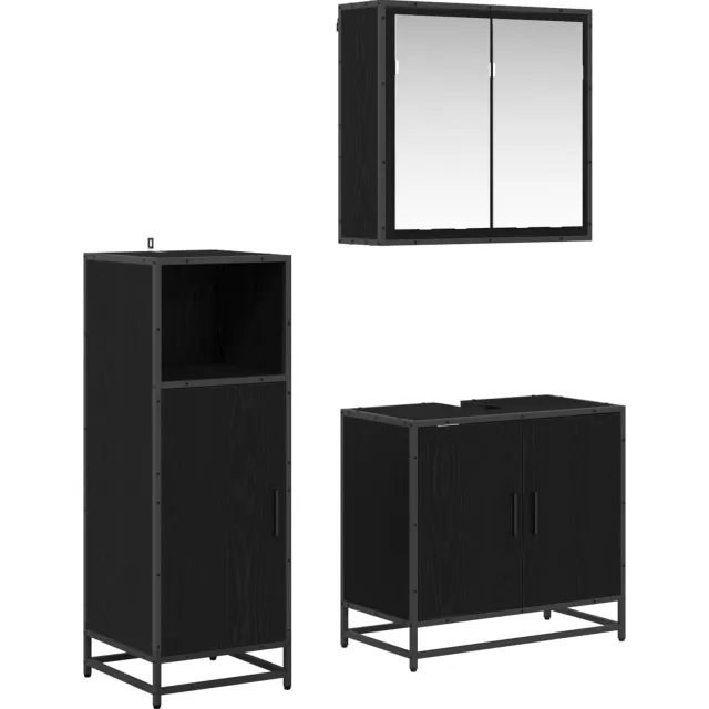 vidaXL Badkamermeubelset 3 st Zwart Eiken 60 x 33 x 60 cm Bewerkt hout