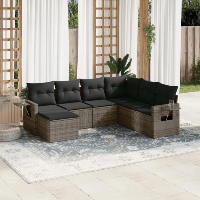 vidaXL 7-delige Loungeset met kussens poly rattan grijs, foto 2