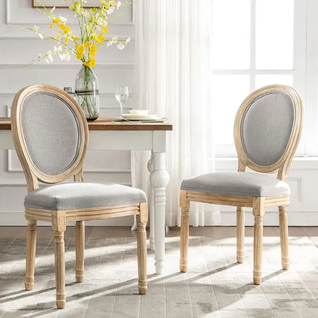 Homemiyn Linnen Armstoel Set van 2 — Massief Houten Fauteuil Stoer Koorddetail Scandinavisch | Vintage Eetkamerstoel Leesstoel Woonkamer Slaapkamer | BS5852 Schuim, Hoge Rubberhouten Poten — Grijs