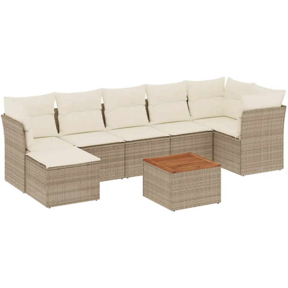 vidaXL 8-delige Loungeset met kussens poly rattan beige, foto 3