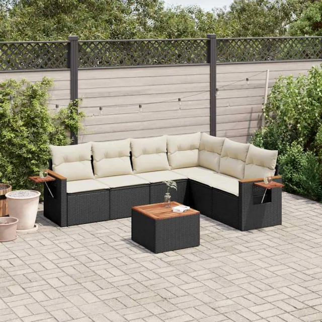 vidaXL 7-delige Loungeset met kussens poly rattan zwart, foto 2