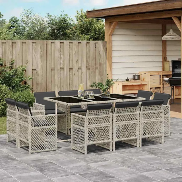 vidaXL 11-delige Tuinset met kussens poly rattan lichtgrijs grijs, foto 2