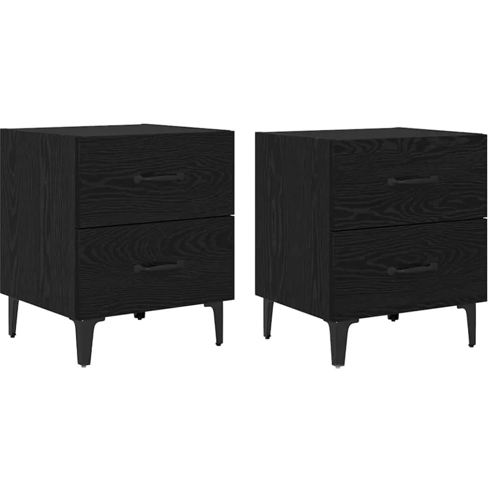 vidaXL Bed kast 2 st Zwart Eiken 40 x 35 x 47,5 cm Bewerkt hout, foto 3