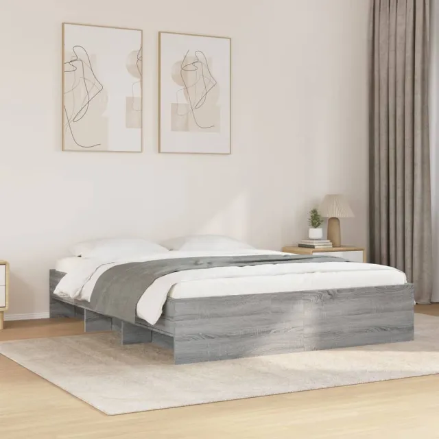vidaXL Bedframe bewerkt hout grijs sonoma eikenkleurig 150x200 cm