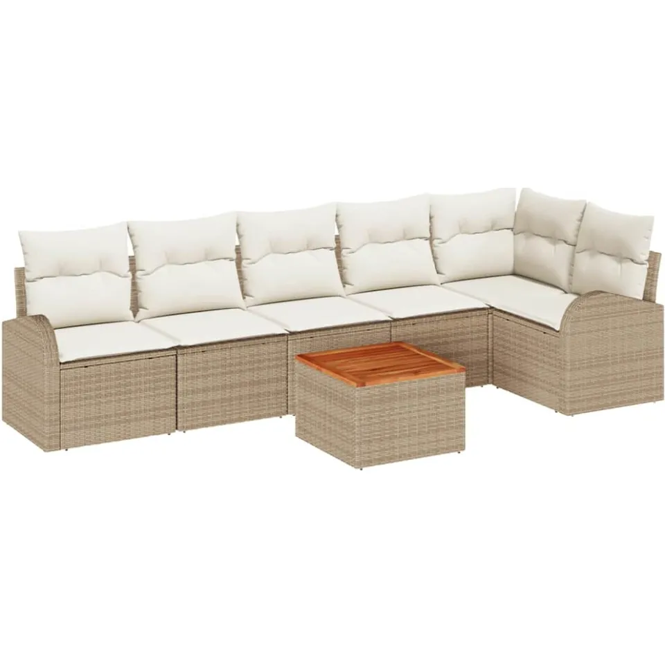 vidaXL Tuinbankenset 7 st Beige en Crème poly rattan, foto 4