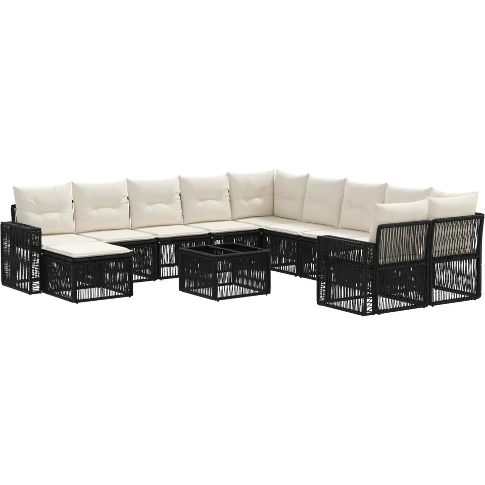 vidaXL Tuinbankenset 12 st Zwart en Cream Wit poly rattan, foto 3
