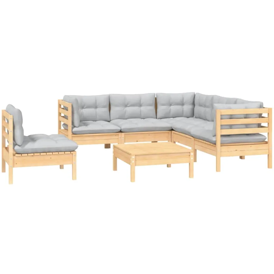 vidaXL 6-delige Loungeset met grijze kussens grenenhout Grijs