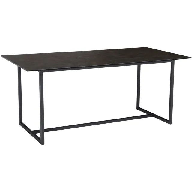 Ervesto Eetkamertafel 180x90x76 cm Glaskeramiek Eettafel Zwart, Keukentafel Groot, Glazen Tafel Rechthoekig, Eettafel Eetkamer met Metalen Poten Bruin