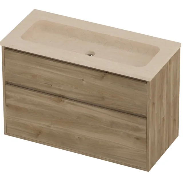Proline Rollo Badmeubelset Hardsteen Elegant Zonder Gat 100x46x67 cm Sand Stone Cider Oak Eiken