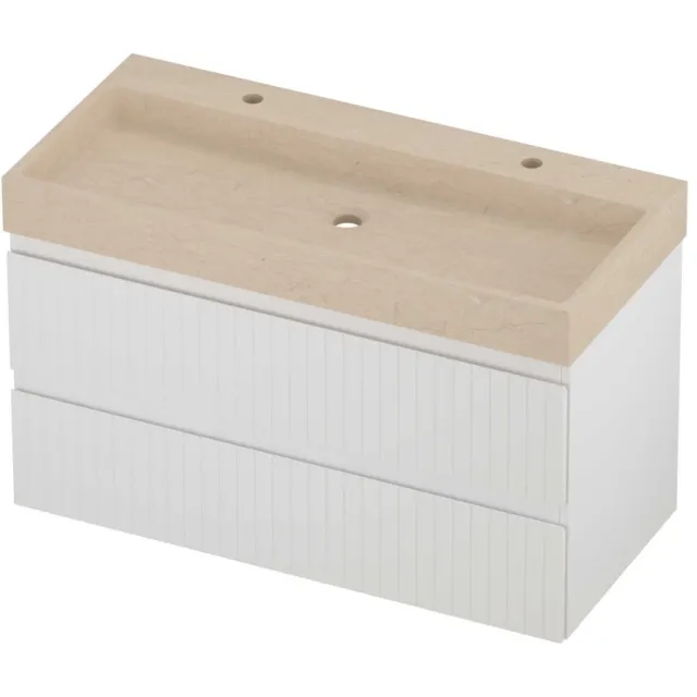 Proline Evoli Badmeubelset Hardsteen Loft 2 Kraangaten Gefreesd 100x46x62 cm Sand Stone Mat Wit
