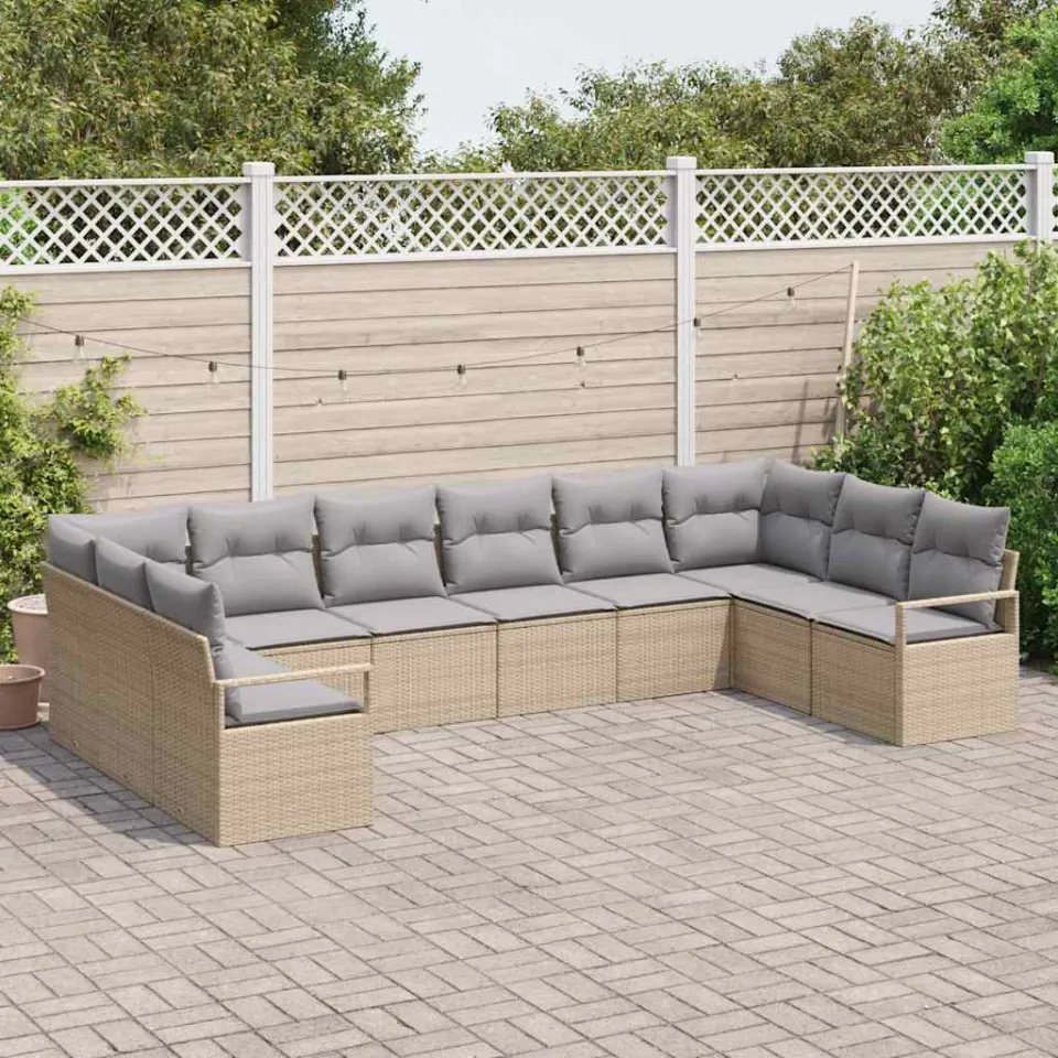 vidaXL Bankstel 10 st Beige poly rattan, foto 3