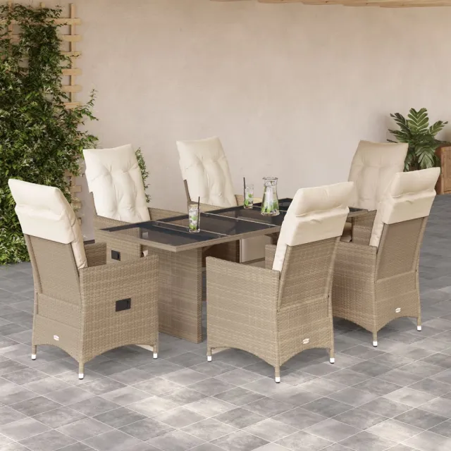 vidaXL 7-delige Bistroset met kussens poly rattan beige, foto 2