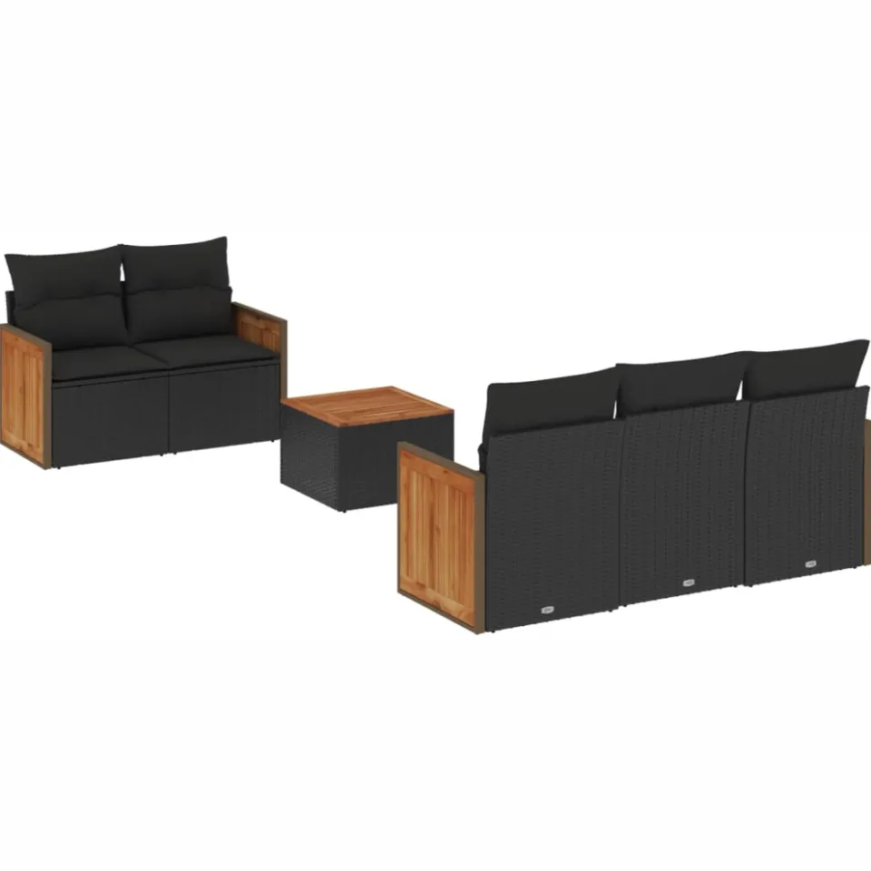 vidaXL 6-delige Loungeset met kussens poly rattan zwart, foto 3