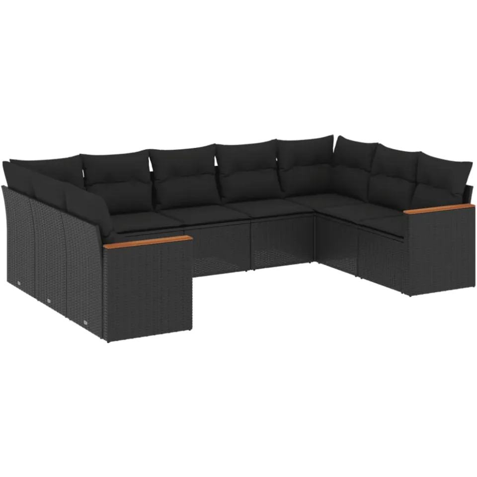 vidaXL 9-delige Loungeset met kussens poly rattan zwart, foto 3