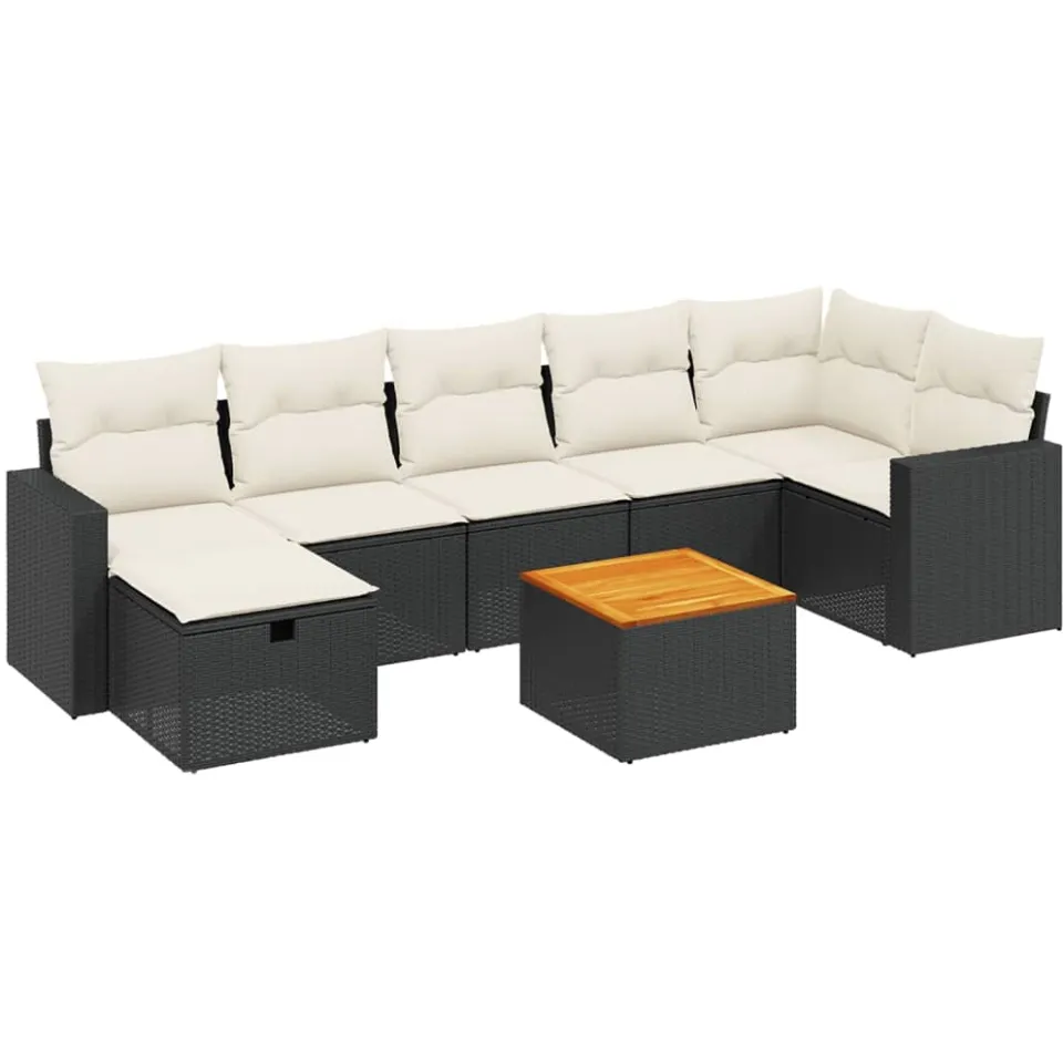vidaXL 8-delige Loungeset met kussens poly rattan zwart