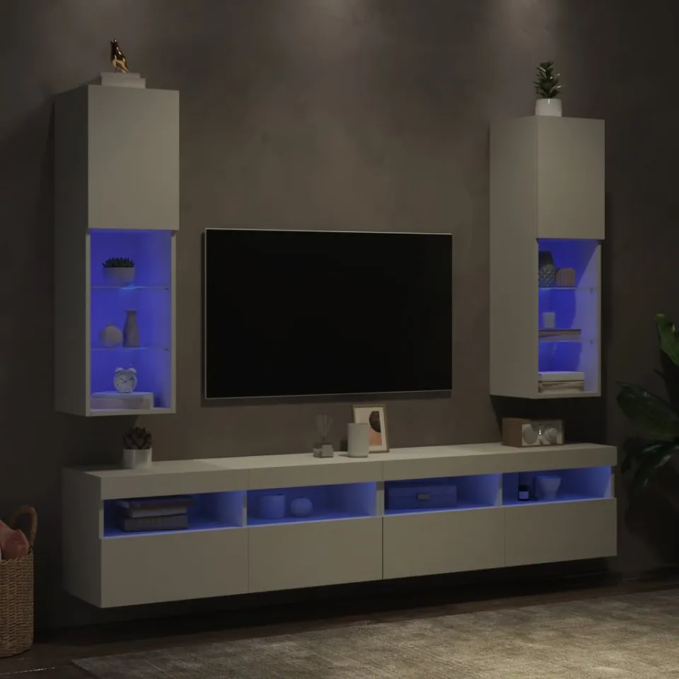 vidaXL Tv-meubels met LED-verlichting 2 st 30,5x30x102 cm wit, foto 4