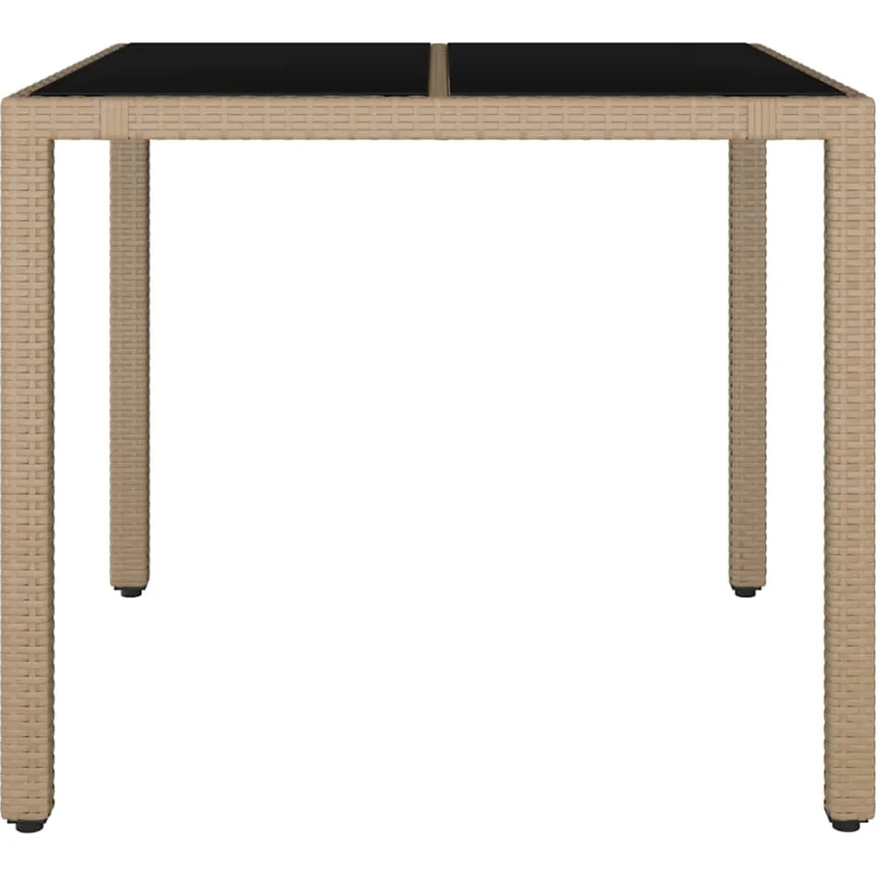 vidaXL Tuintafel met glazen blad poly rattan en gehard glas beige