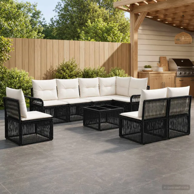 vidaXL Tuinbankenset 9 st Zwart poly rattan, foto 2