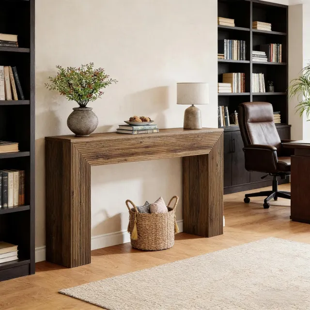 HAUSS SPOLE Consoletafel - Rustieke En Minimalistische Haltafel - Voor Gang Woonkamer Of Achter Bank - MDF - 160x30 Cm - Bruin