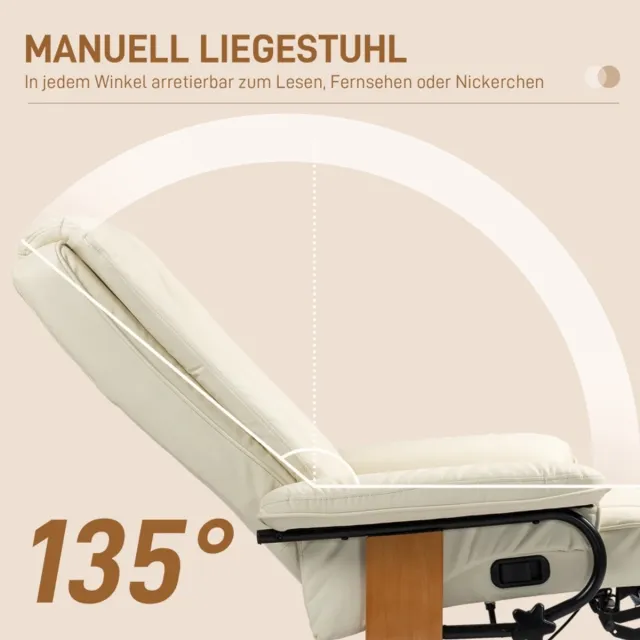 HAUSS SPOLE Relaxfauteuil Draaibaar Handmatig Met Verstelbare Rugleuning En Voetsteun Voor Woonkamer Kunstleer Crèmewit