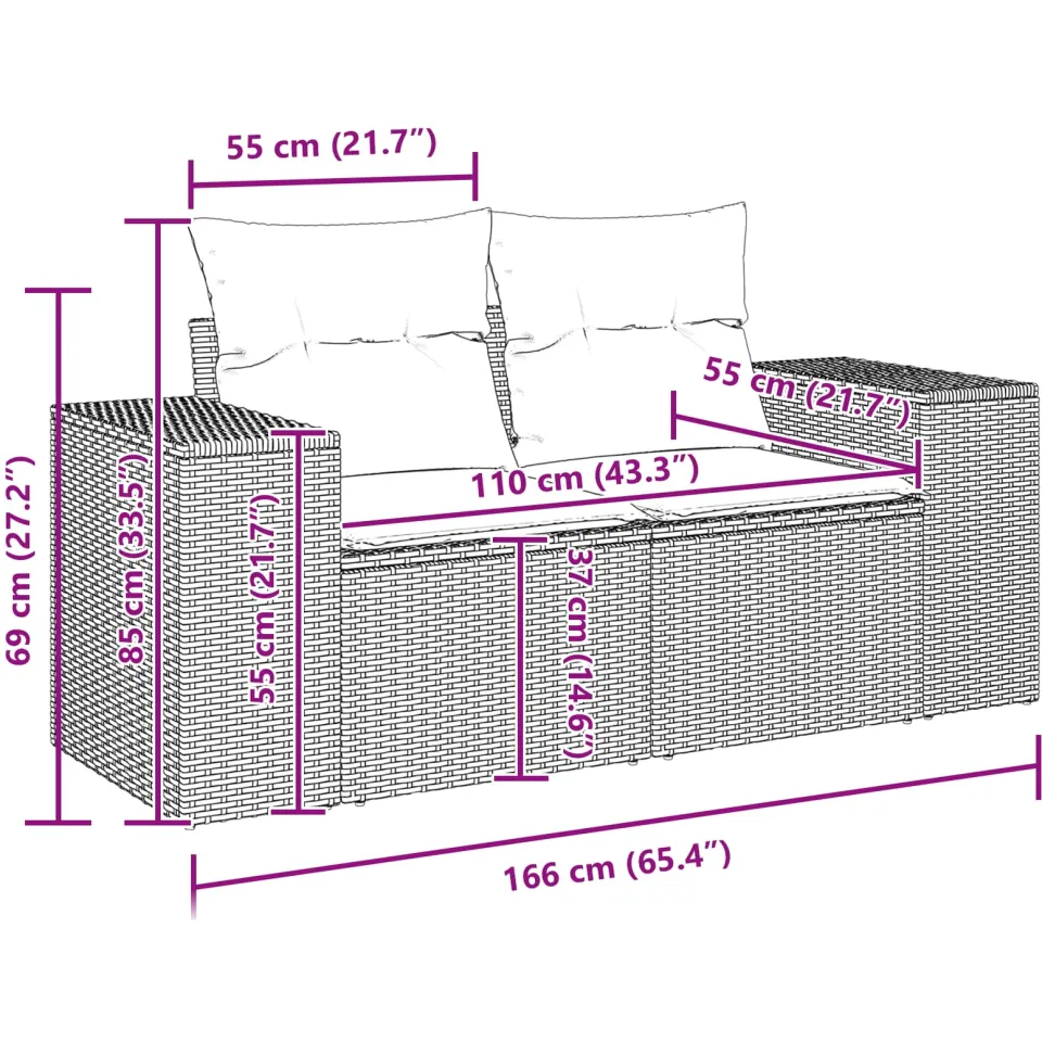 vidaXL Tuinbankenset 8 pcs Zwart poly rattan, foto 3