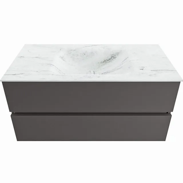 Mondiaz VICA-DLUX 100cm badmeubel onderkast Dark grey 2 lades. Inbouw wastafel CLOUD midden zonder kraangat, kleur Opalo.