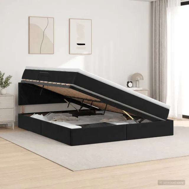 vidaXL LED Opslagbed met Matras Zwart 180 x 200 cm Fluweel