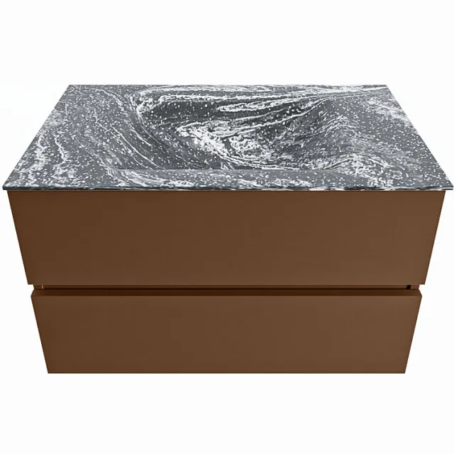 Mondiaz VICA-DLUX 80cm badmeubel onderkast Rust 2 lades. Inbouw wastafel CLOUD midden zonder kraangat, kleur Lava.