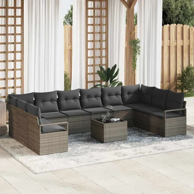vidaXL Bankstel 11 st Grijs poly rattan