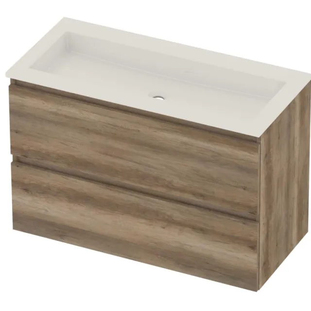 Basic-Line Aura 46 Badmeubelset Acryl Zonder Kraangat Greeploos 100x46x62 cm Scotch Oak Glans Wit