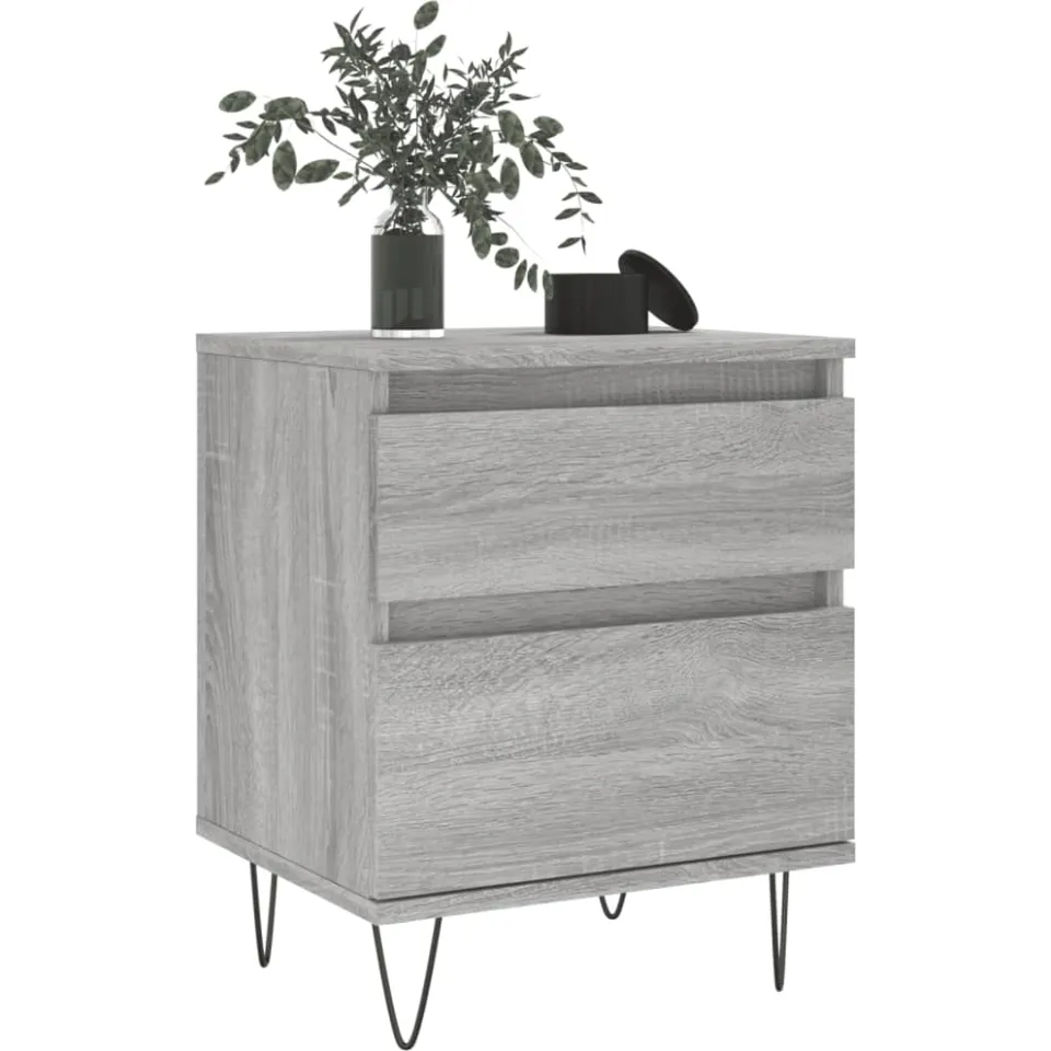 vidaXL Nachtkastje 40x35x50 cm bewerkt hout grijs sonoma eikenkleurig, foto 4