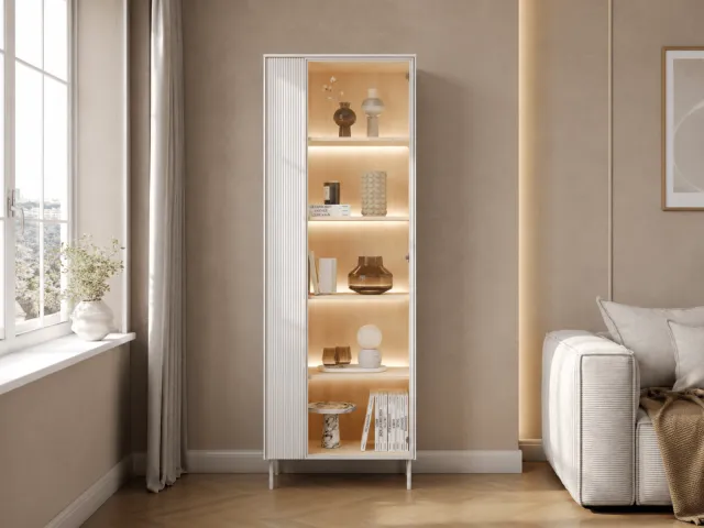 Mobistoxx Vitrinekast LIKA 2 deuren 67 cm wit/Vincenza eik