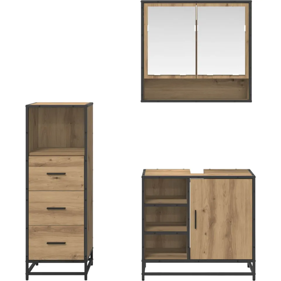 vidaXL Badkamermeubelset 3 st Artisan Eiken Bewerkt hout, foto 2