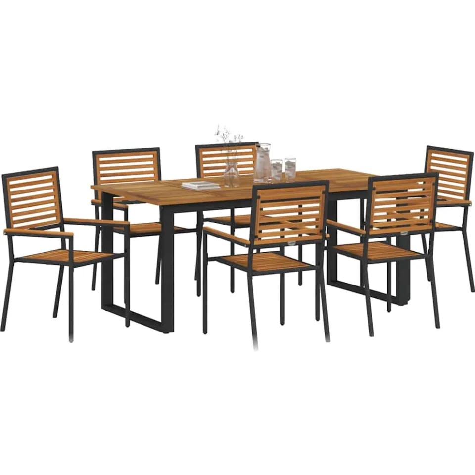 vidaXL Tuin eettafelset 7 st Zwart Massief Acaciahout