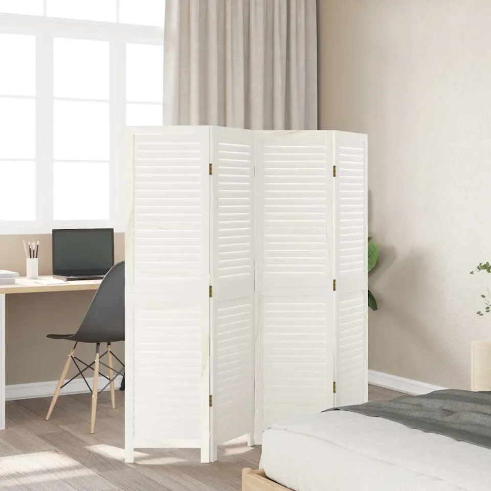 vidaXL Kamerscherm met 4 panelen massief paulowniahout retro wit, foto 3